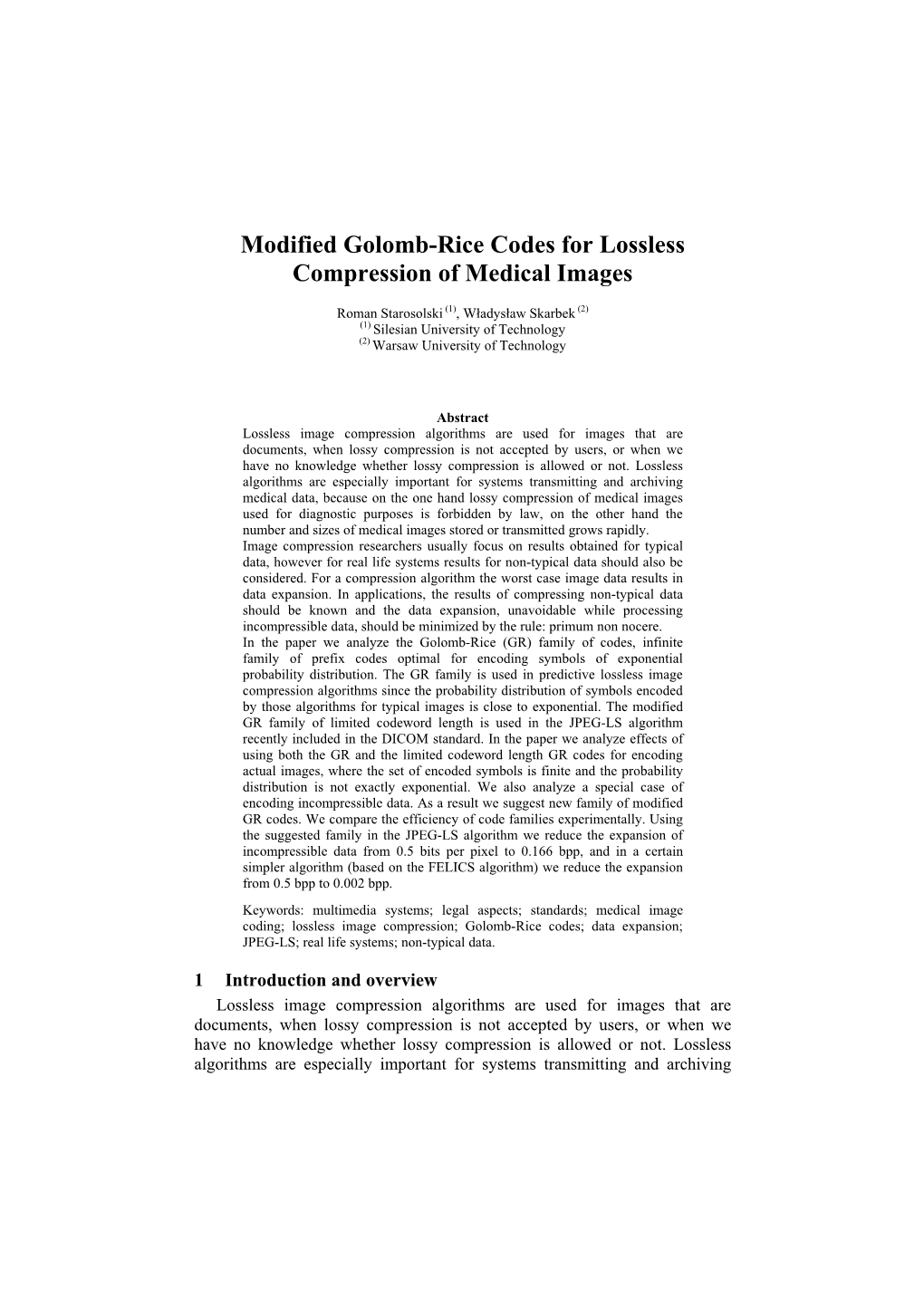 Modified Golomb-Rice Codes for Lossless Compression of Medical Images