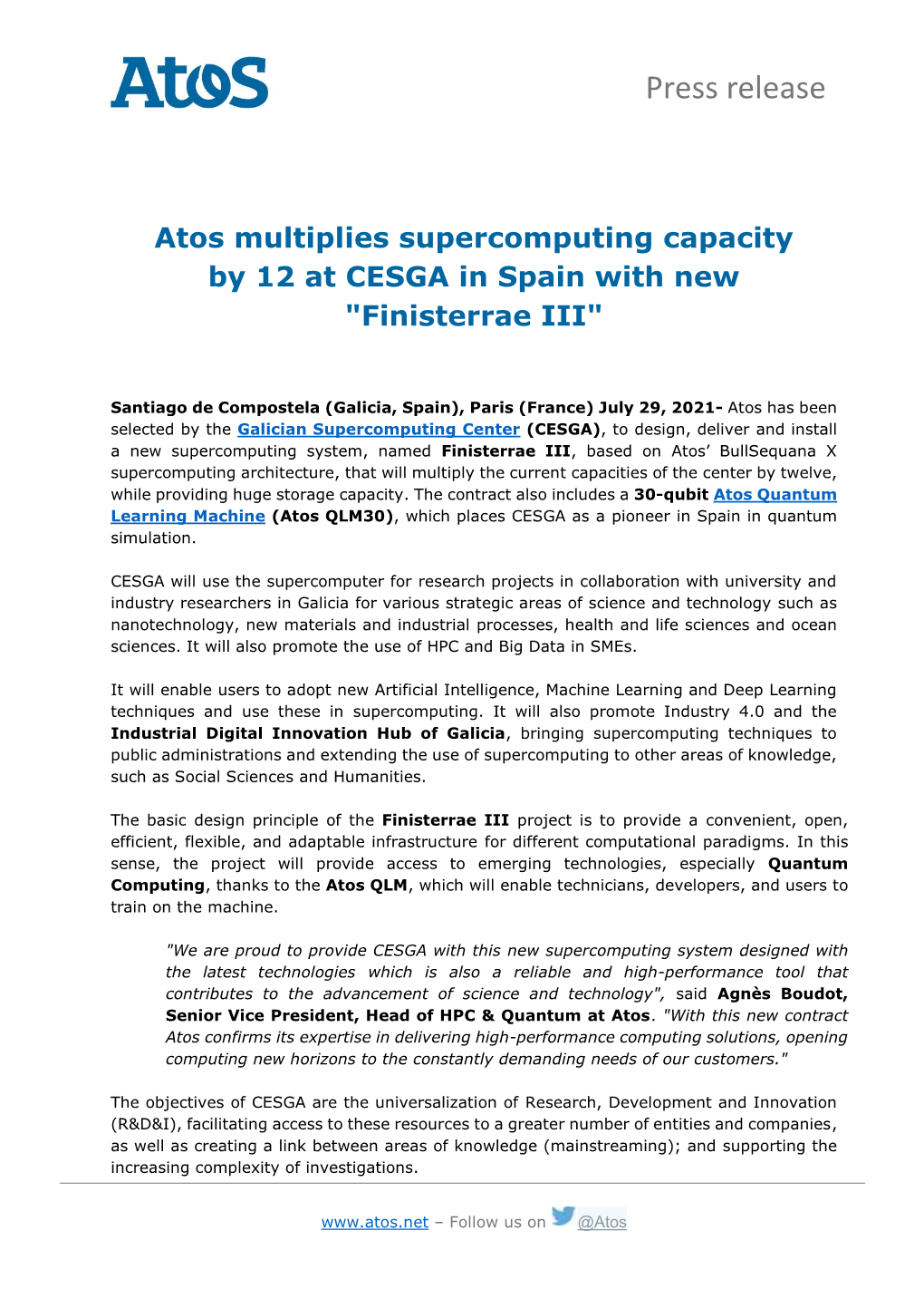 Atos Multiplies Supercomputing Capacity by 12 at CESGA in Spain with New "Finisterrae III"