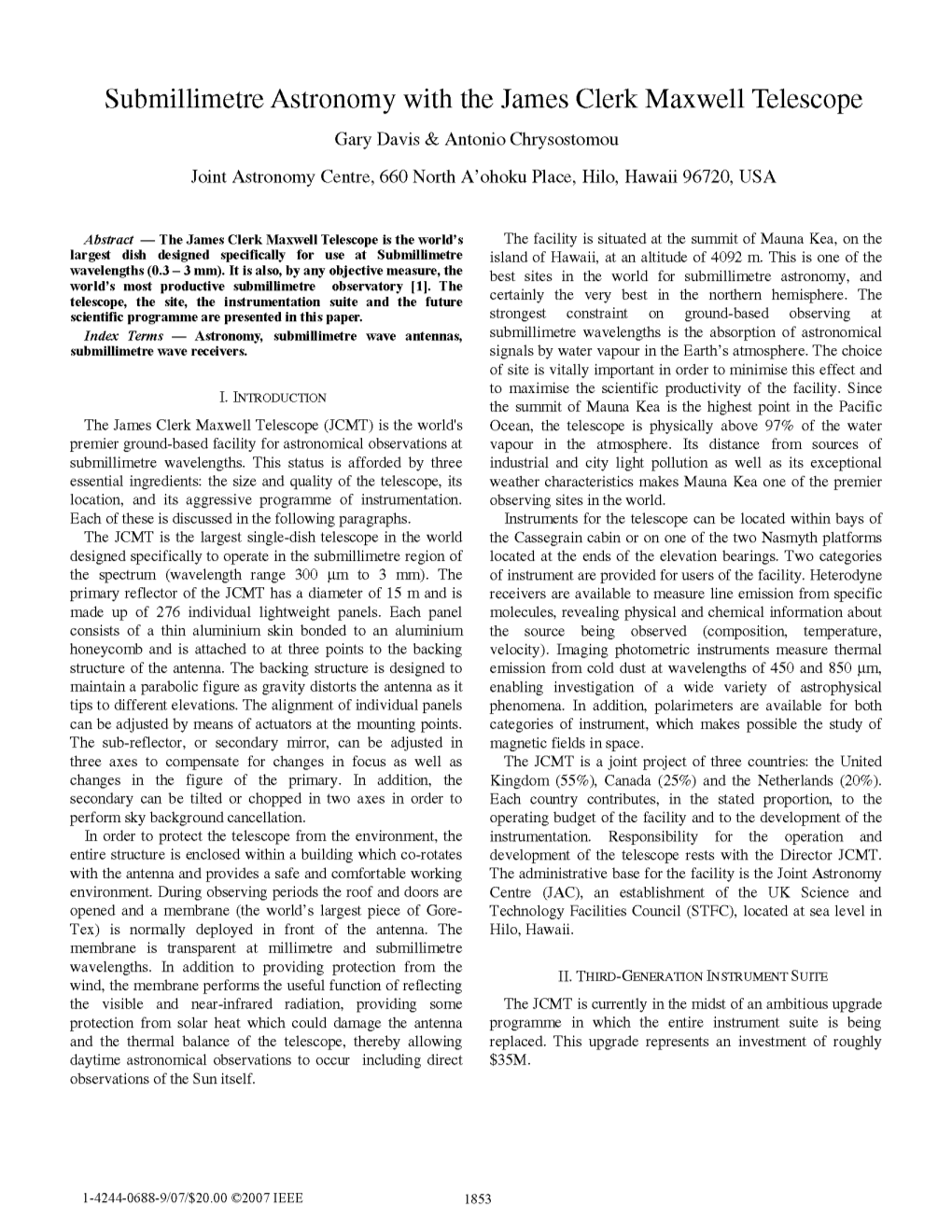 Submillimetre Astronomy with the James Clerk Maxwell Telescope