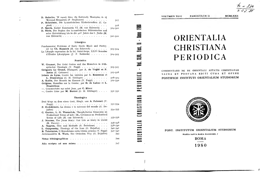 ORIENTALIA CHRISTIANA PERIODICA OCP 46 (1980) 281-305 Piazza B