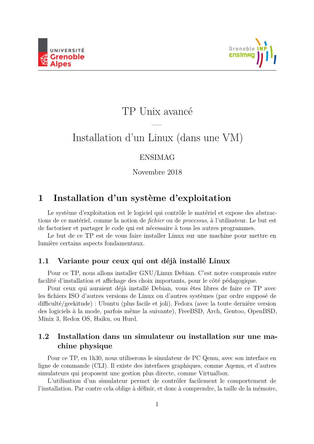 TP Unix Avancé — Installation D'un Linux (Dans Une