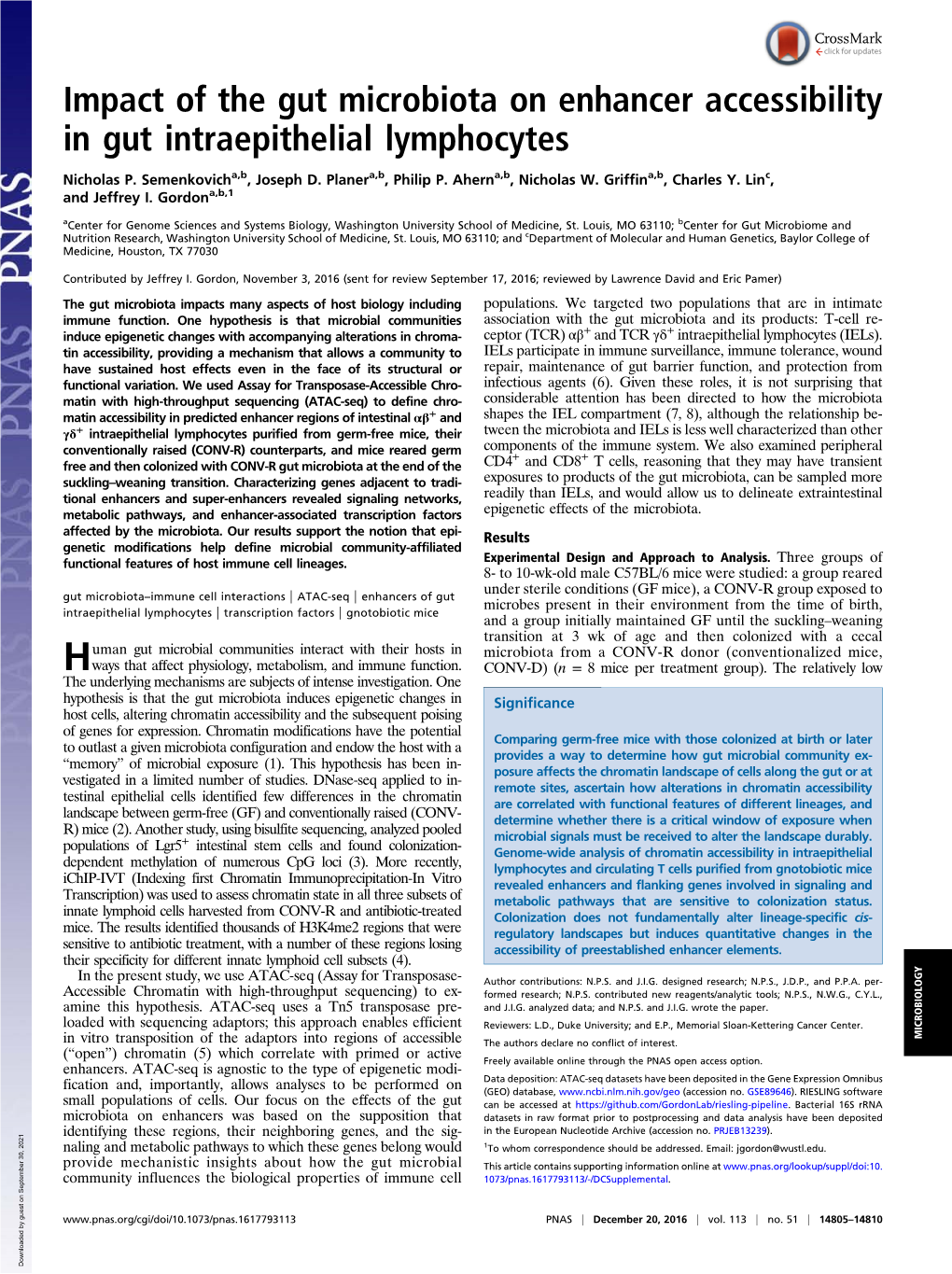 Impact of the Gut Microbiota on Enhancer Accessibility in Gut Intraepithelial Lymphocytes