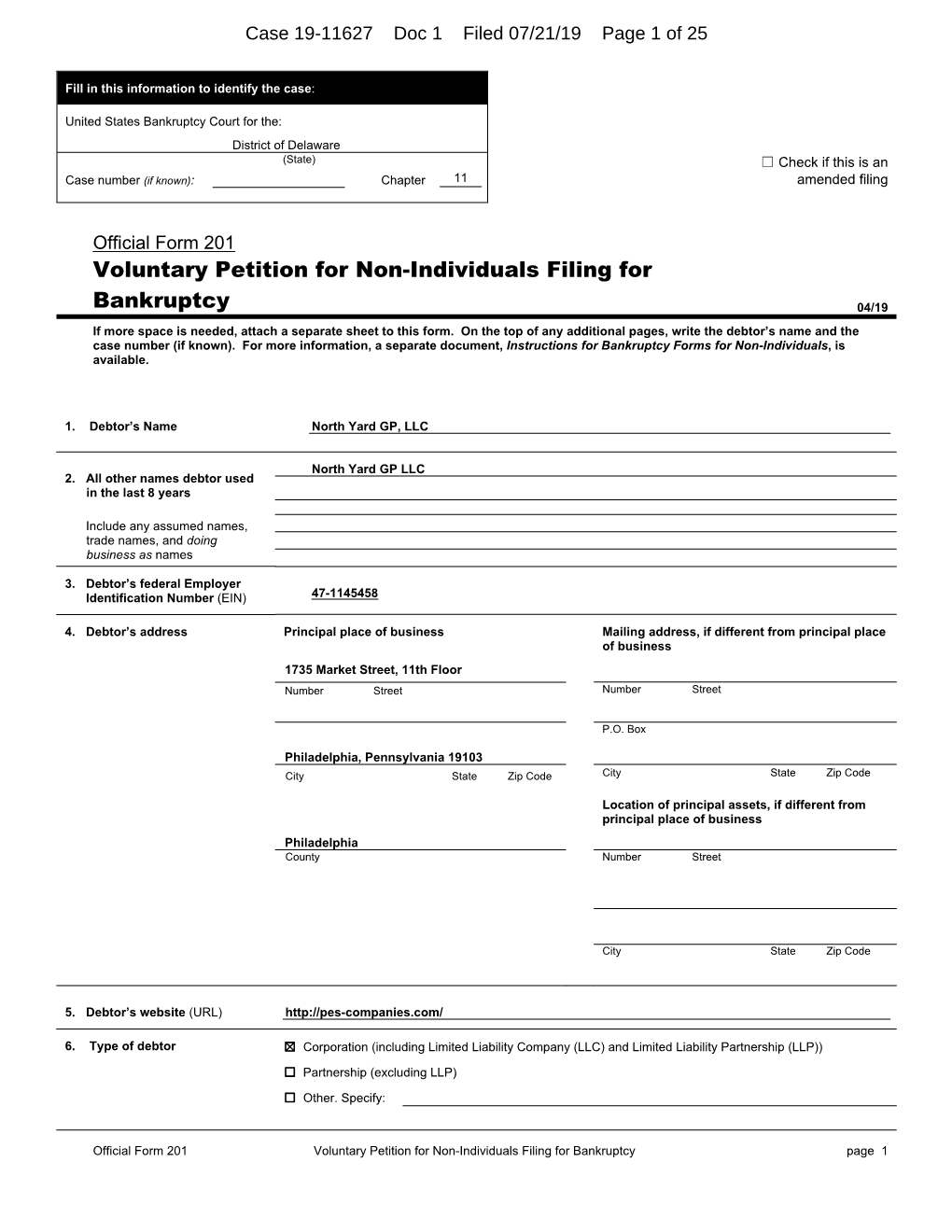 Voluntary Petition for Non-Individuals Filing for Bankruptcy Page 1 Case 19-11627 Doc 1 Filed 07/21/19 Page 2 of 25