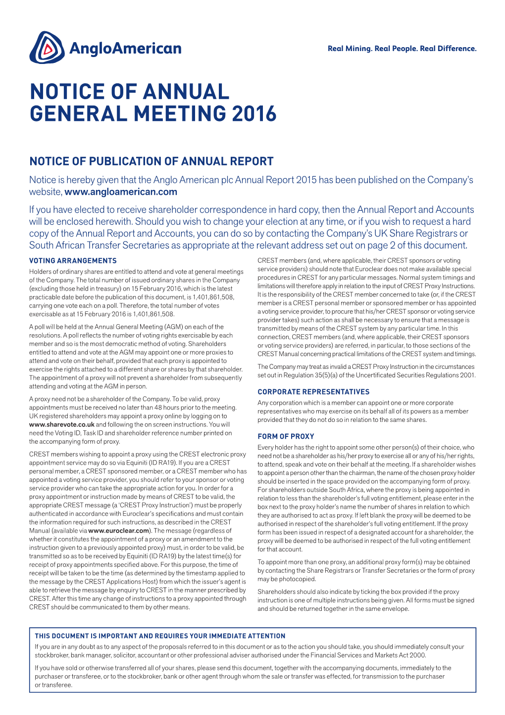 Notice of Annual General Meeting 2016