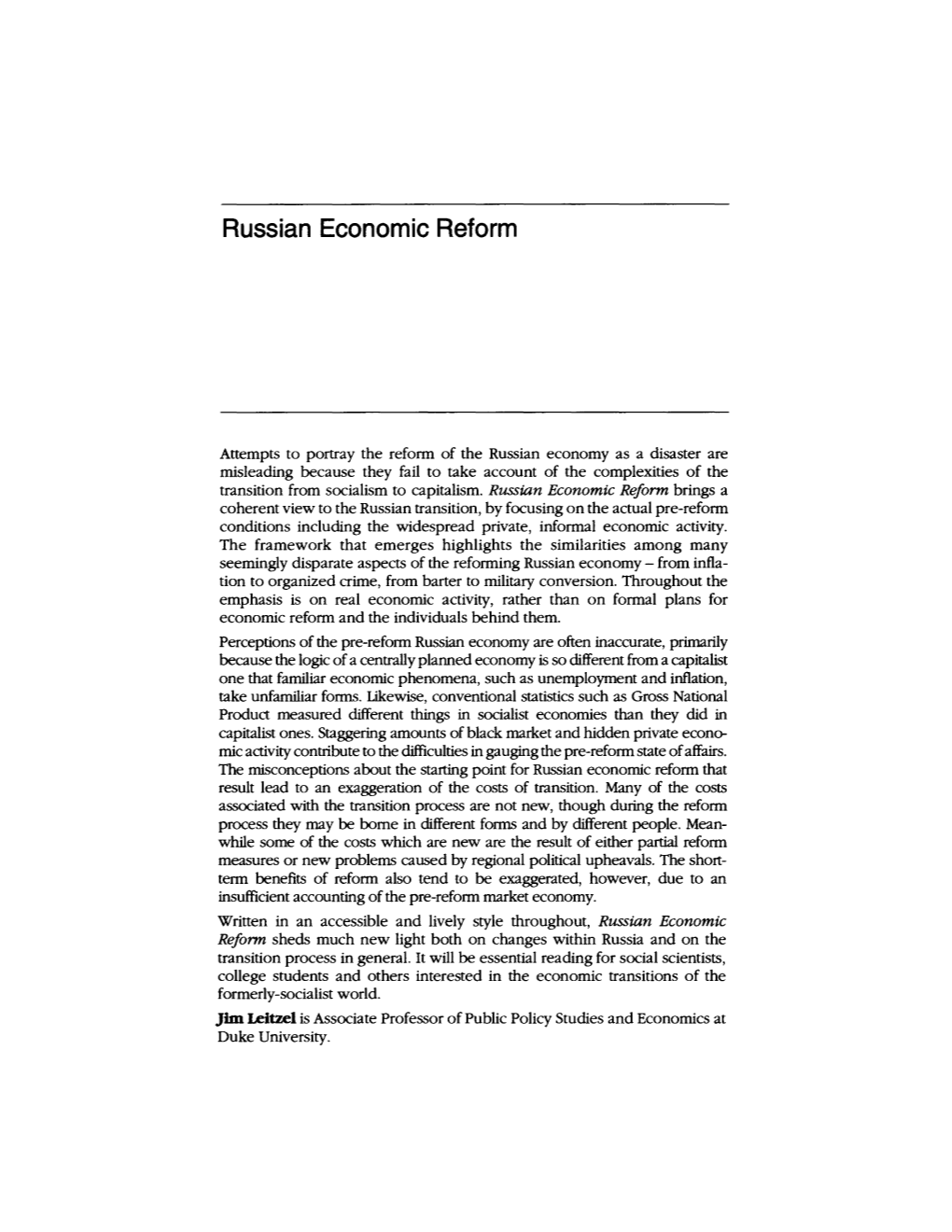 Russian Economic Reform