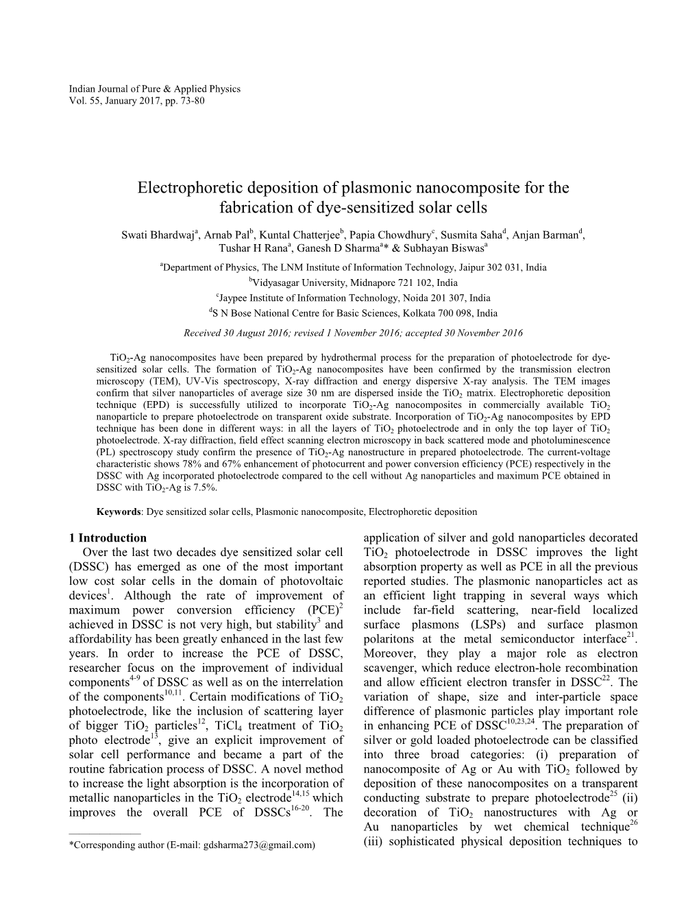 Electrophoretic Deposition of Plasmonic Nanocomposite for the Fabrication of Dye-Sensitized Solar Cells