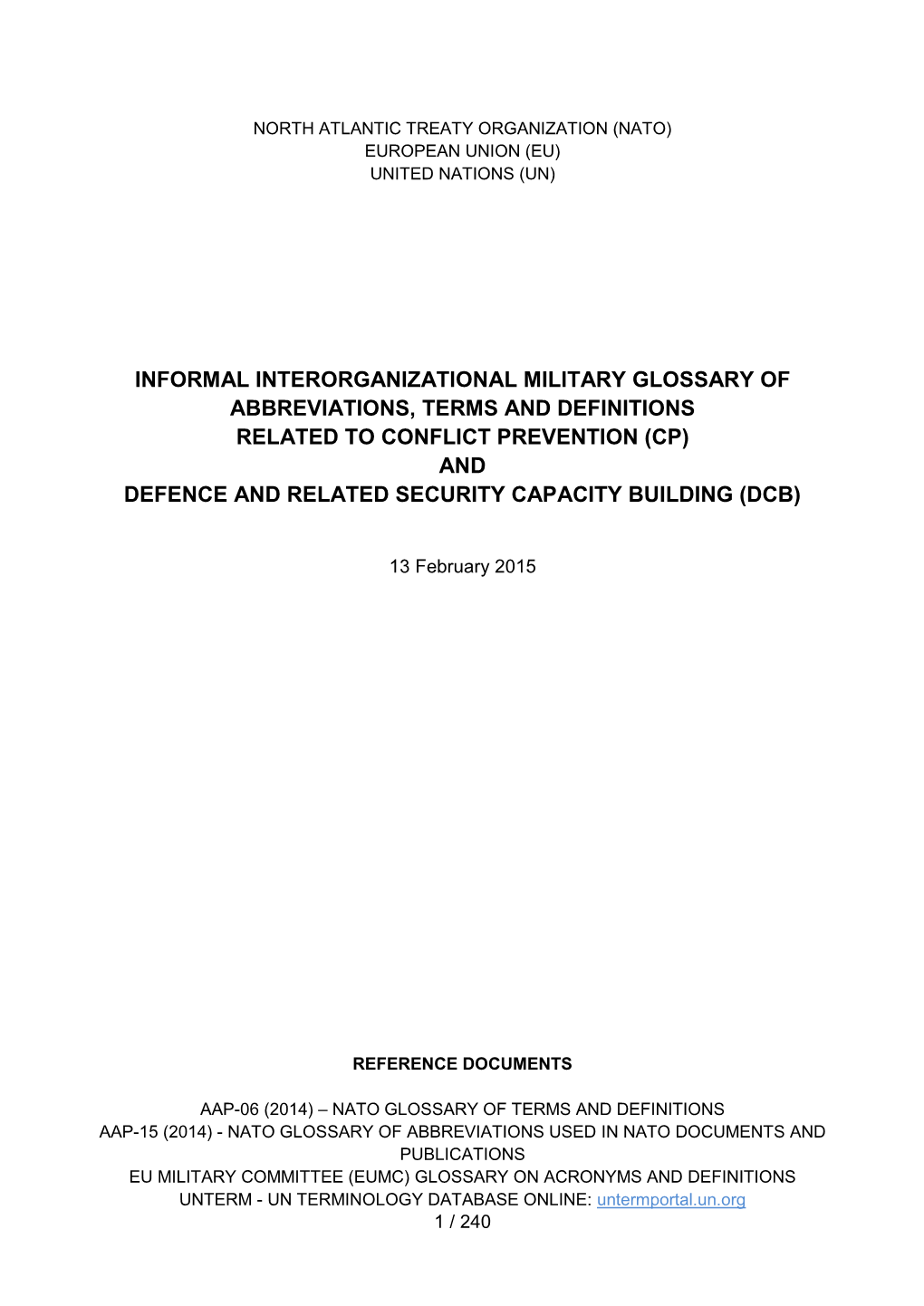 NATO-EU-UN Glossary on DCB and CP