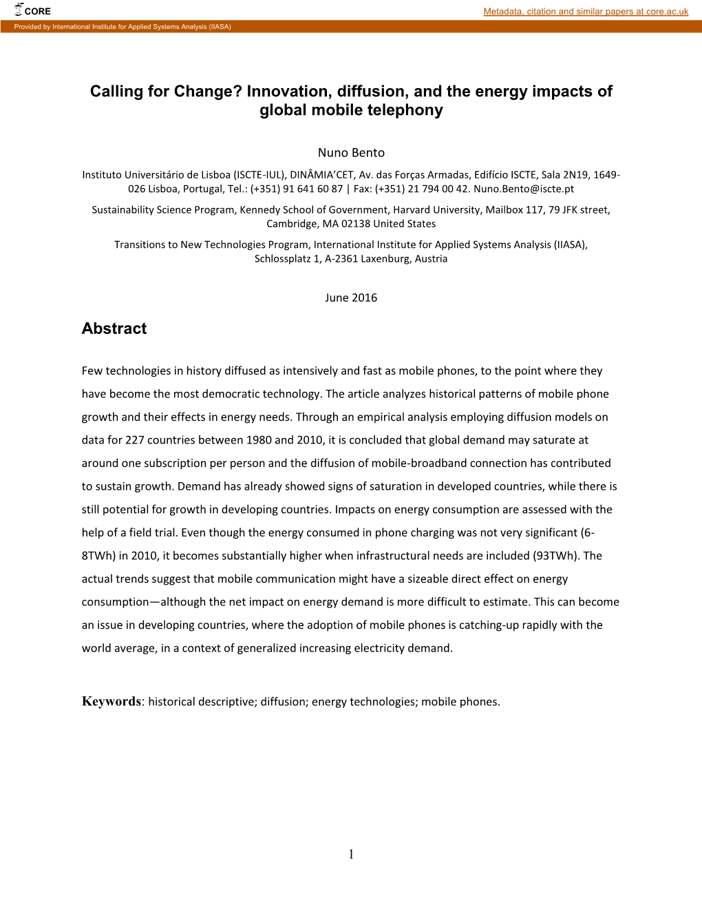 The Diffusion of Mobile Phones and Its Effects in Energy Demand