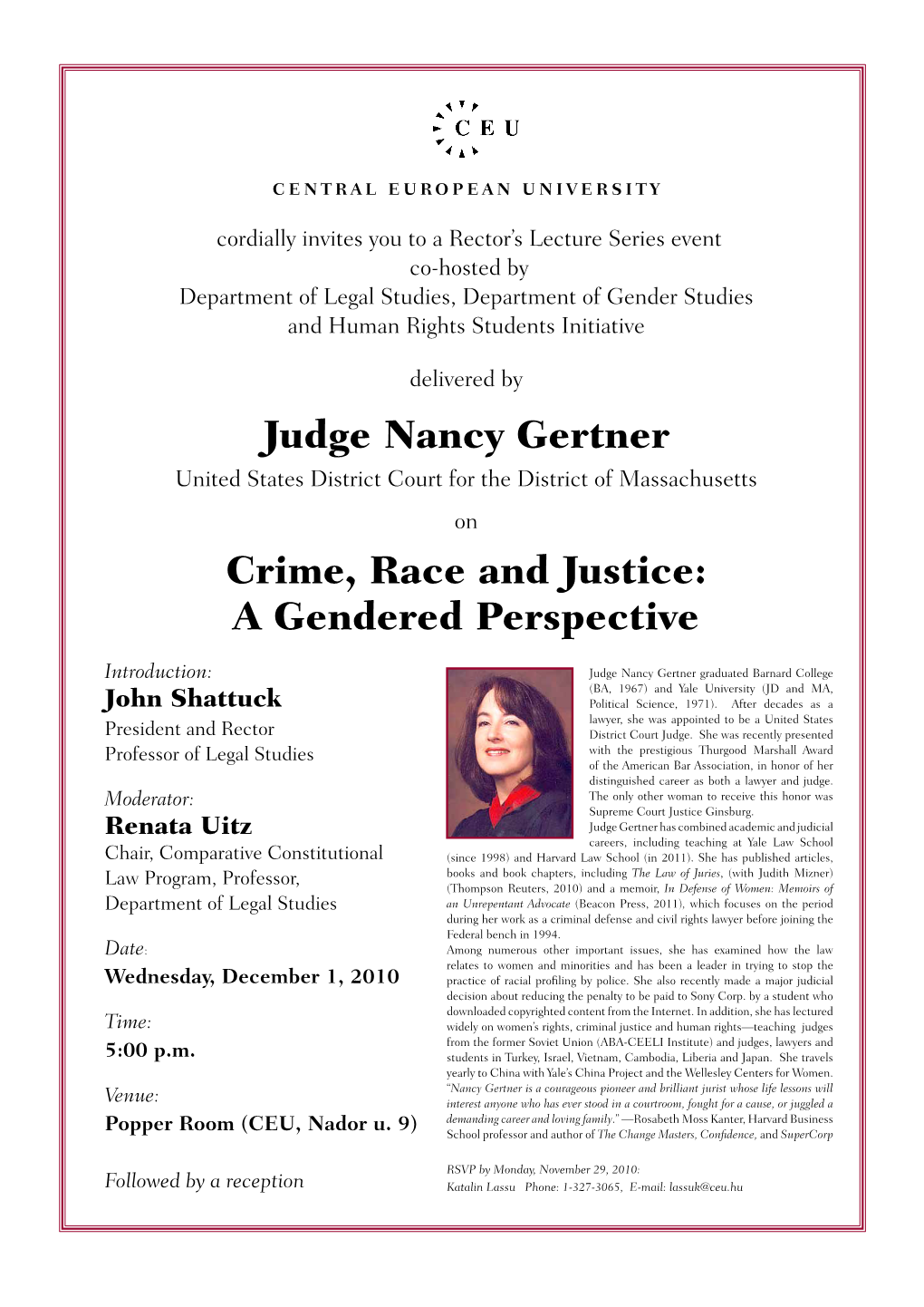 Judge Nancy Gertner Crime, Race and Justice
