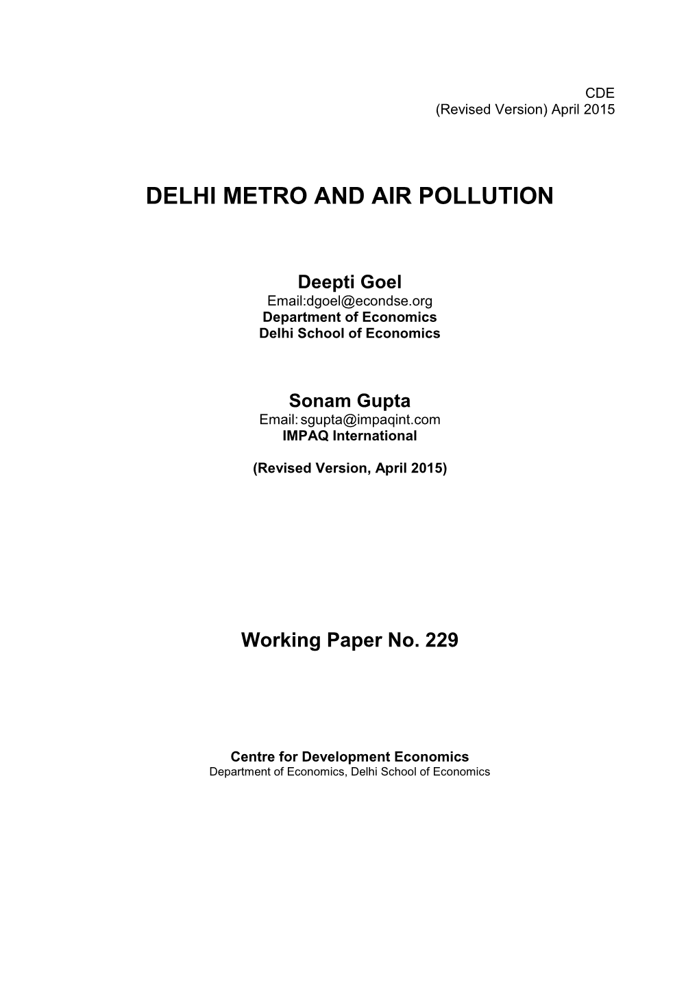 Delhi Metro and Air Pollution