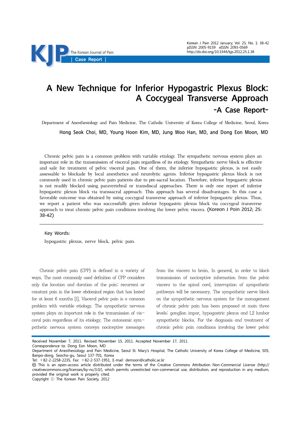 A New Technique for Inferior Hypogastric Plexus Block: a Coccygeal Transverse Approach -A Case Report