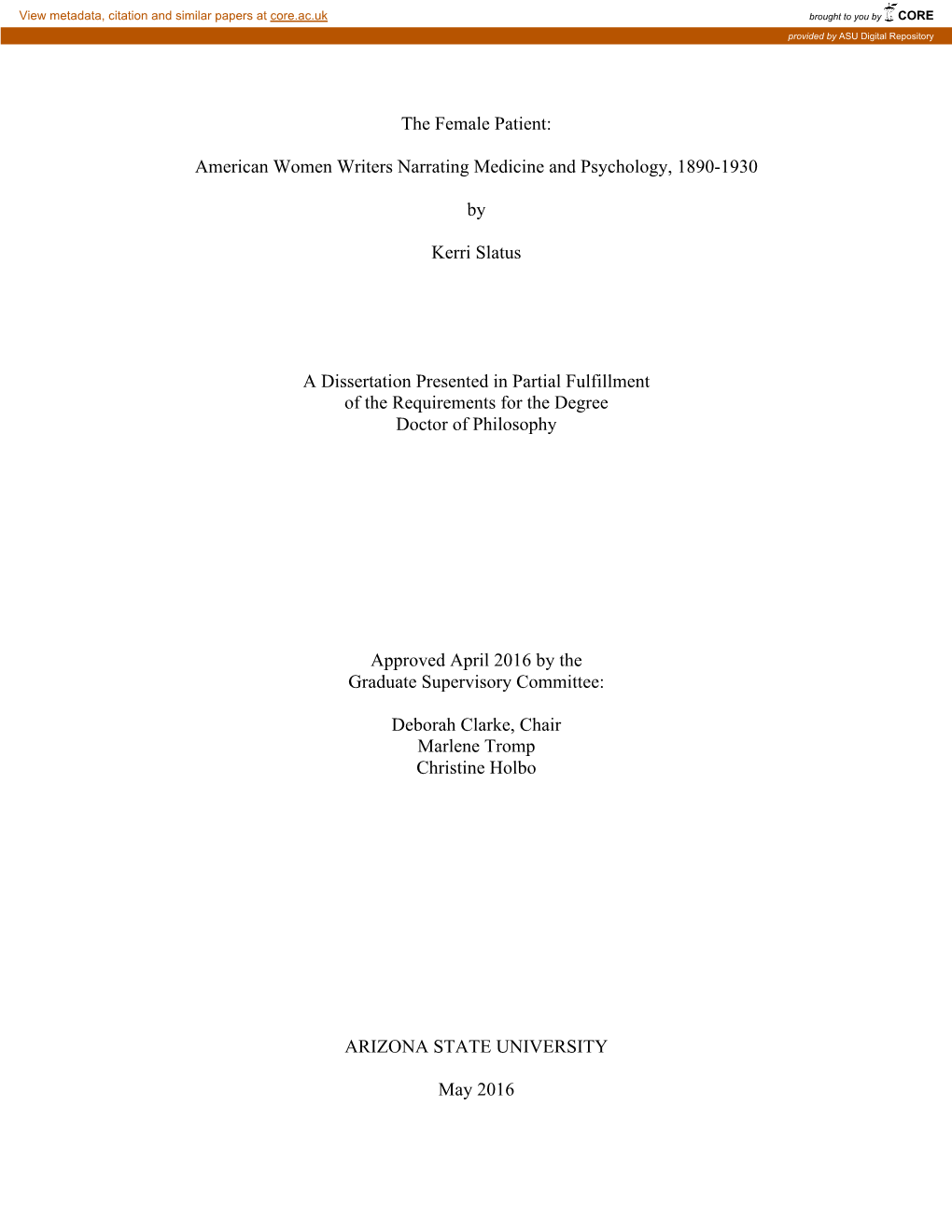 American Women Writers Narrating Medicine and Psychology, 1890-1930