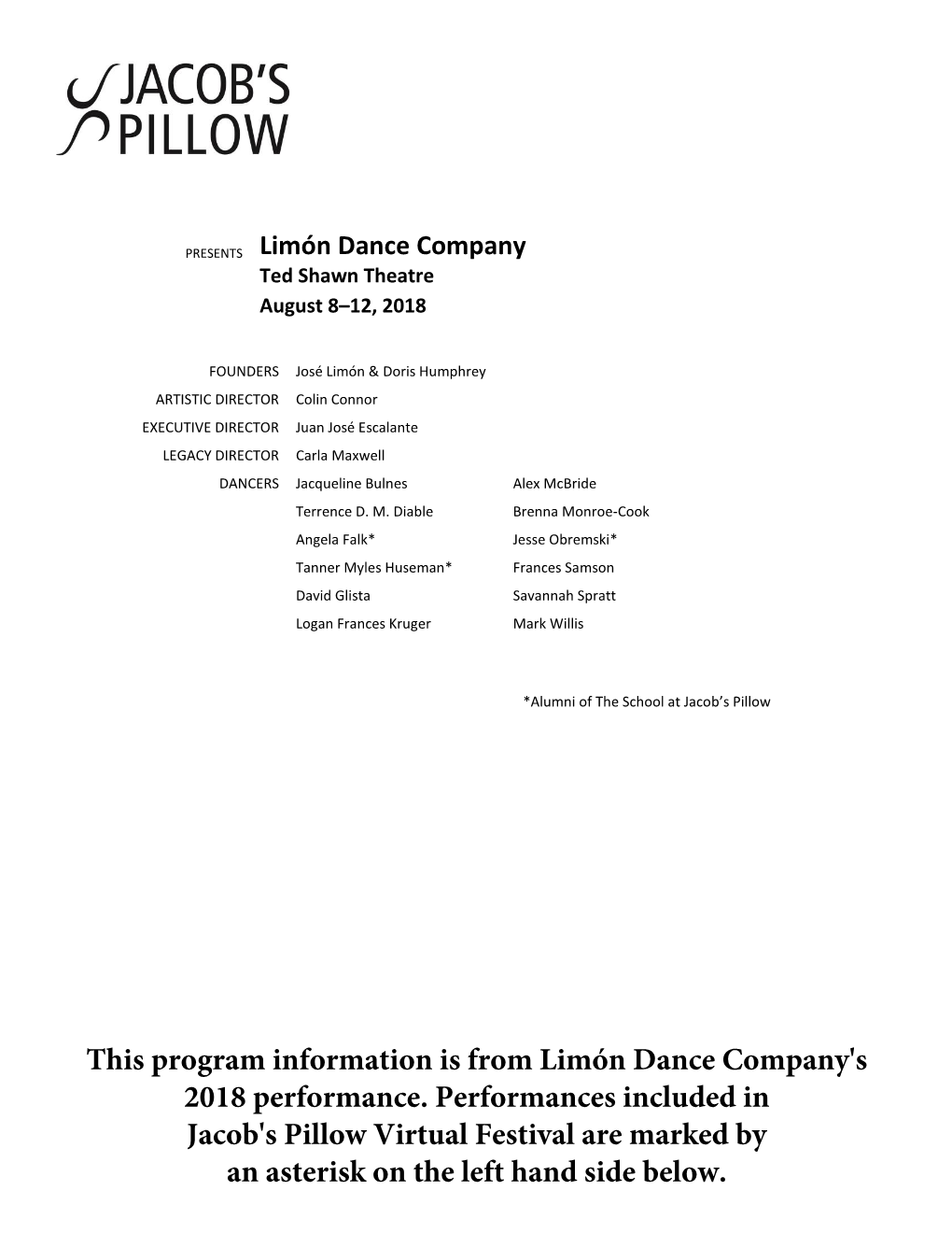 This Program Information Is from Limón Dance Company's 2018 Performance