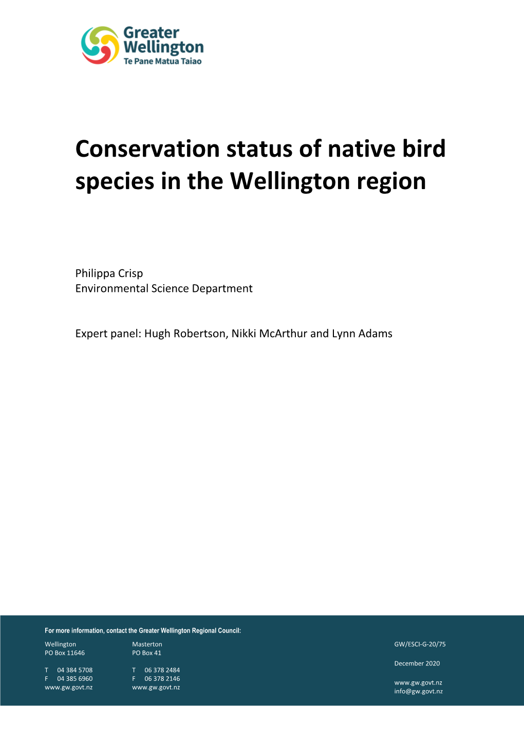 Conservation Status of Native Bird Species in the Wellington Region