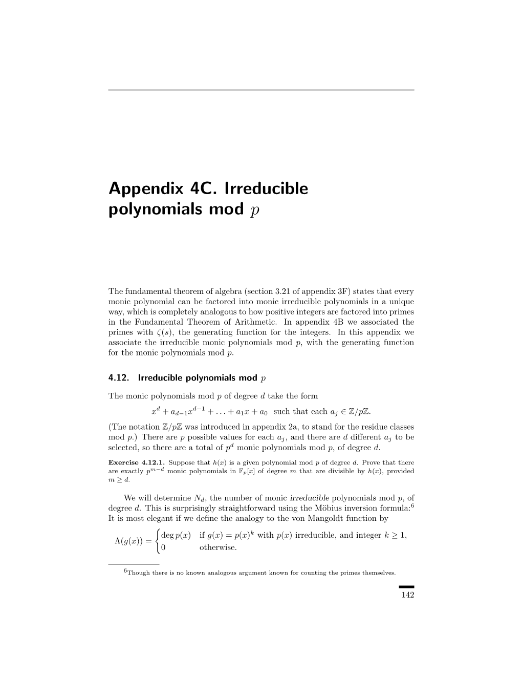 Appendix 4C. Irreducible Polynomials Mod P