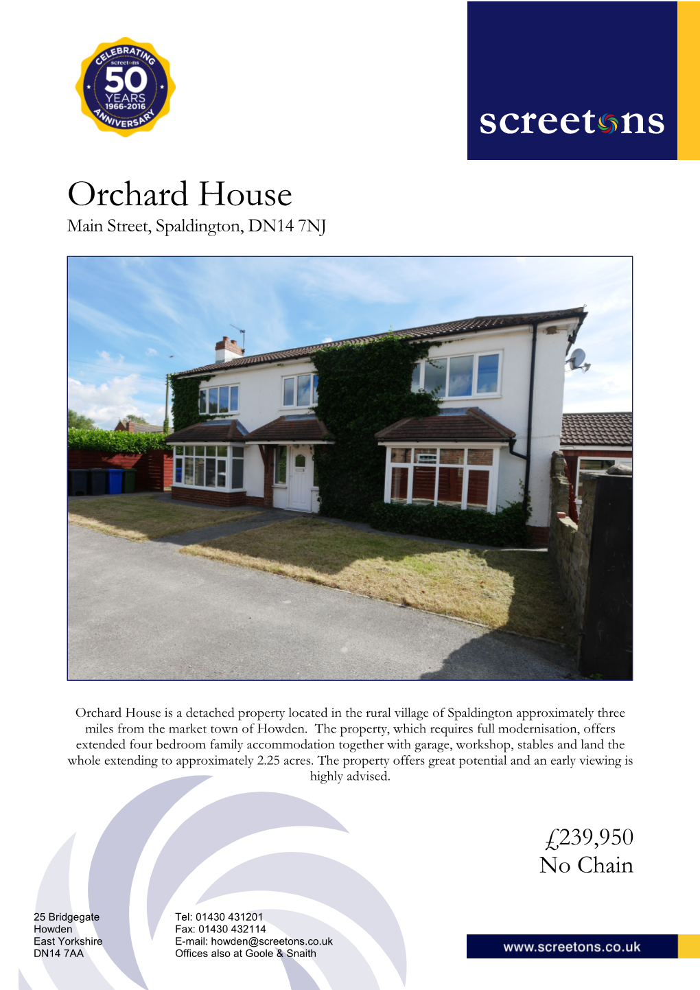 Orchard House Main Street, Spaldington, DN14 7NJ