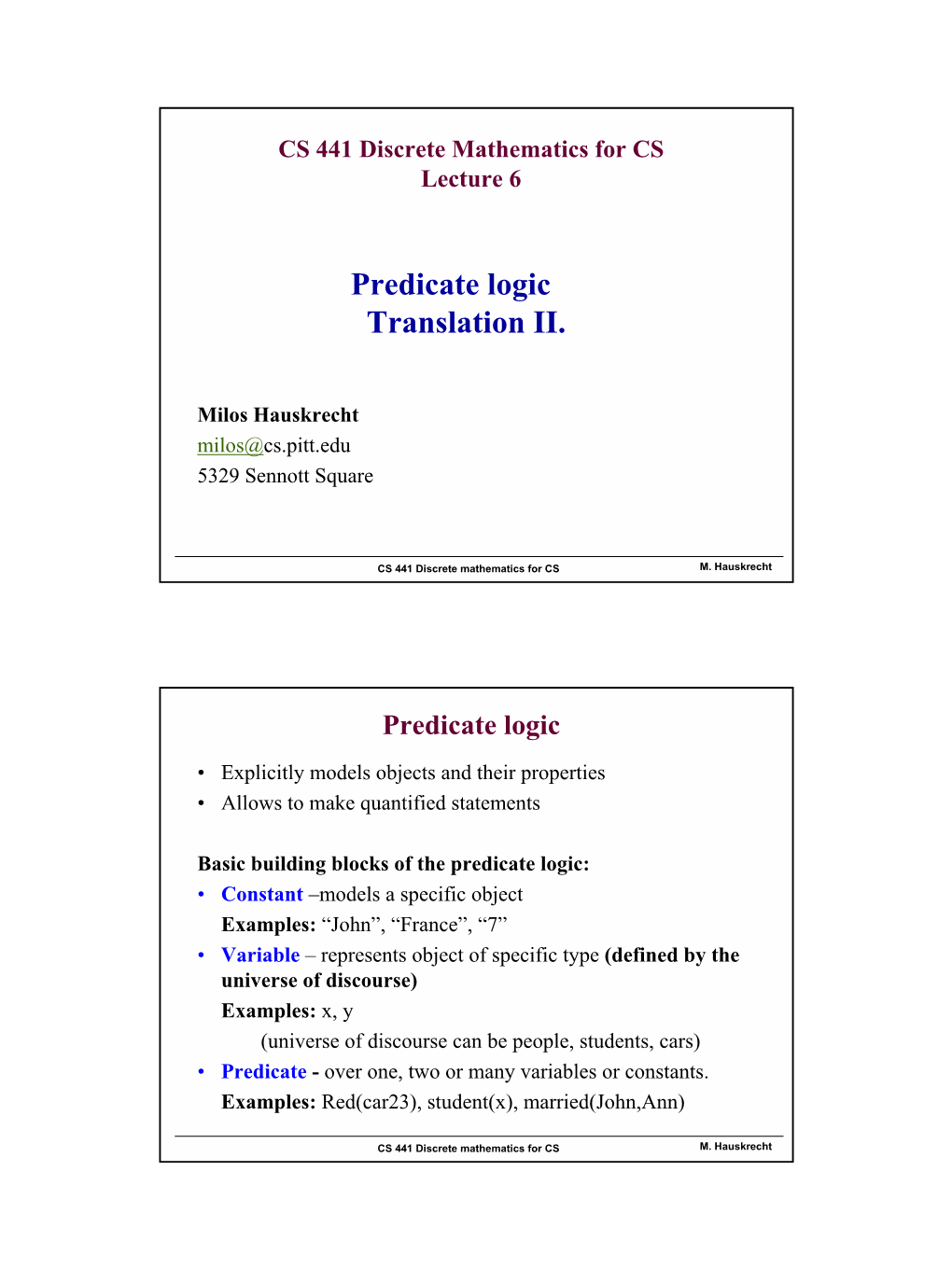 Predicate Logic Translation II