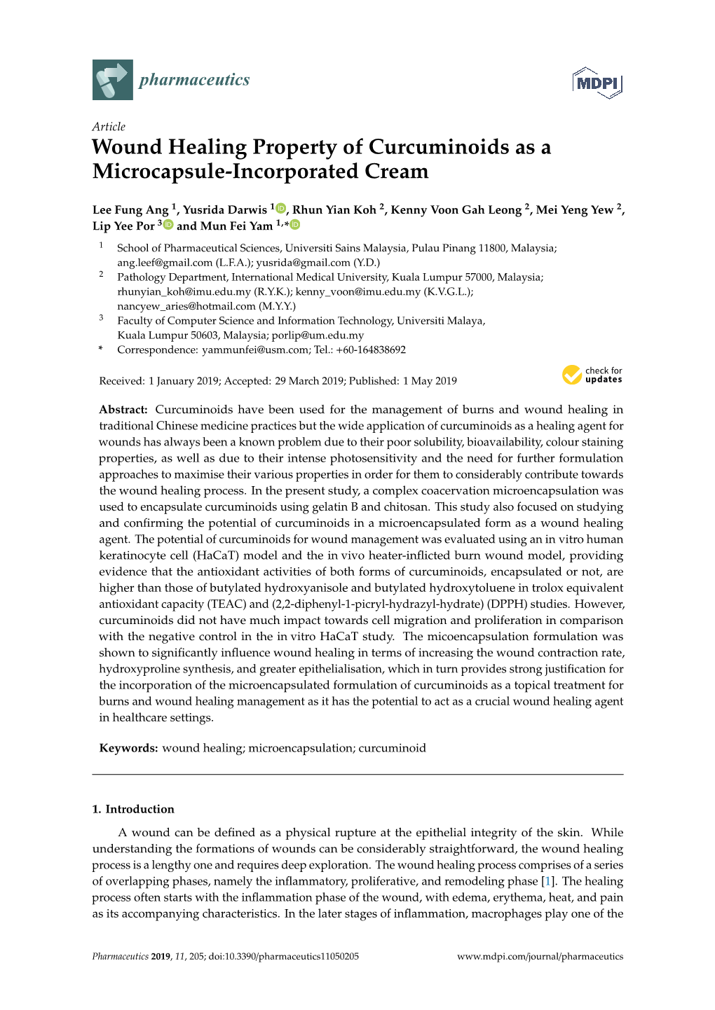 Wound Healing Property of Curcuminoids As a Microcapsule-Incorporated Cream