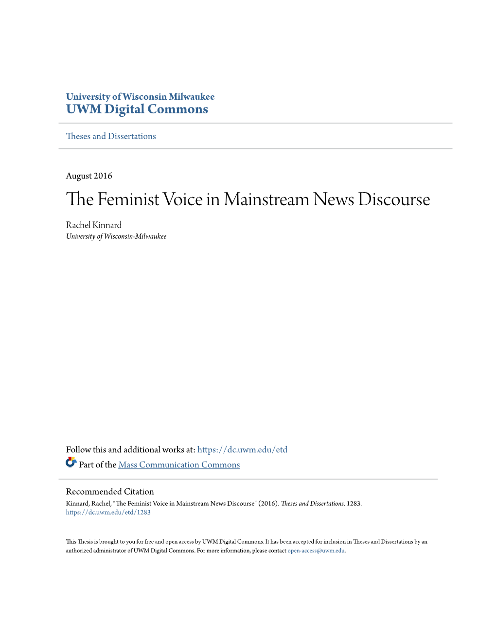 The Feminist Voice in Mainstream News Discourse