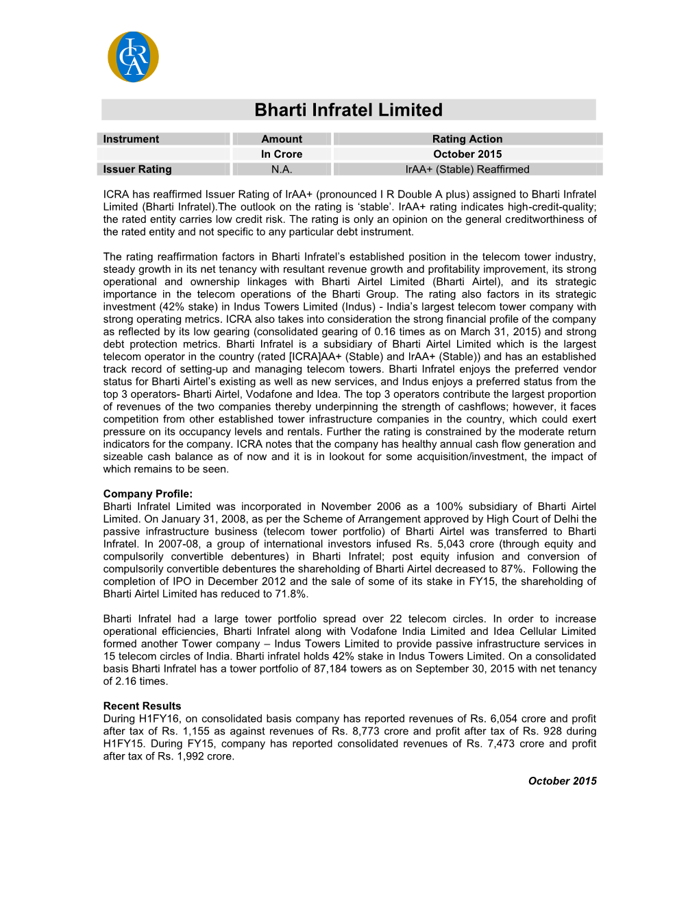 Bharti Infratel Limited