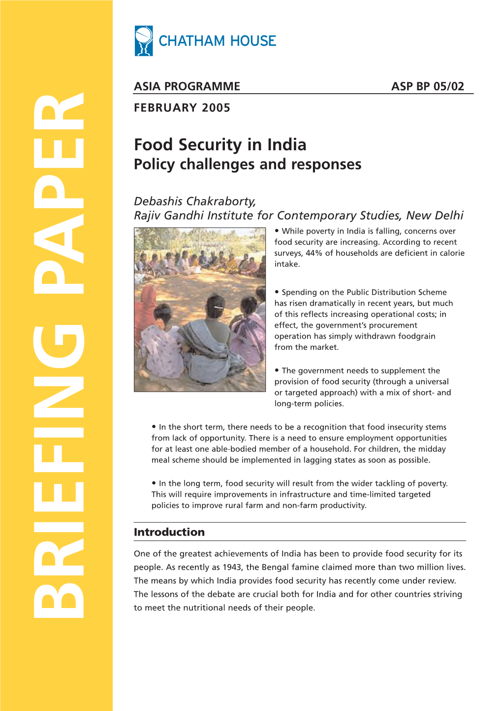 Food Security in India Policy Challenges and Responses