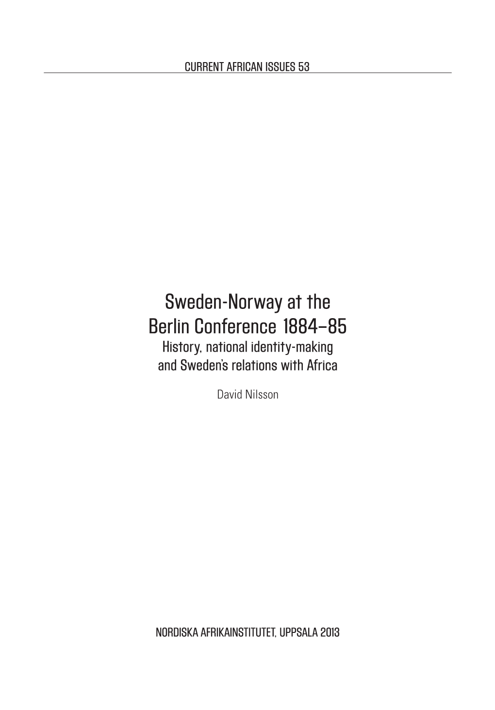 Sweden-Norway at the Berlin Conference 1884-85