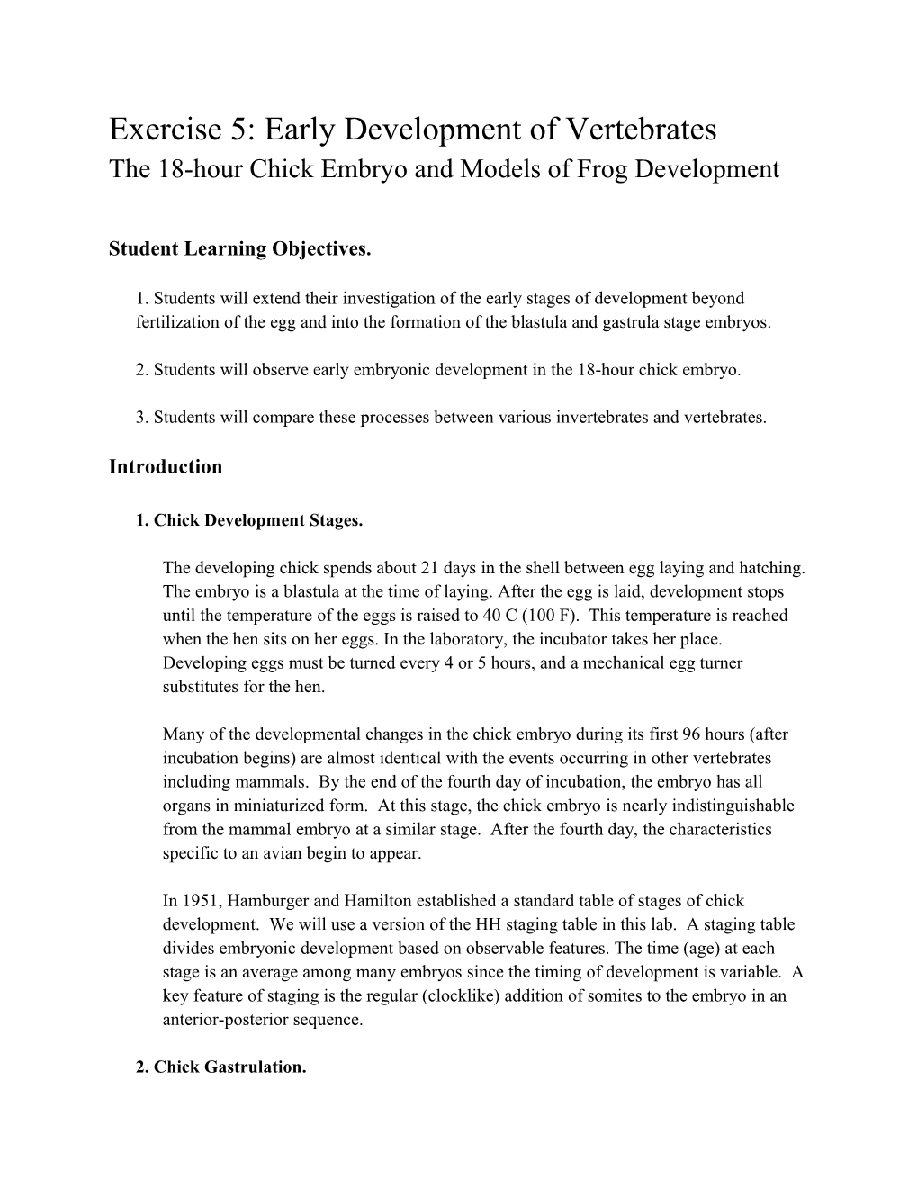 Exercise 5: Early Development of Vertebrates