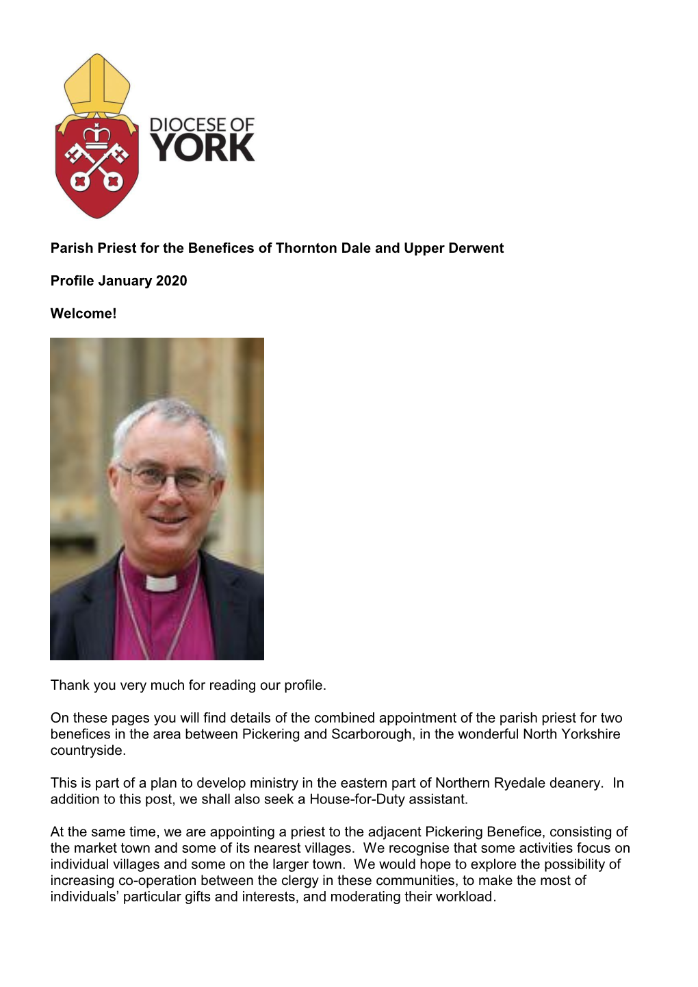Parish Priest for the Benefices of Thornton Dale and Upper Derwent