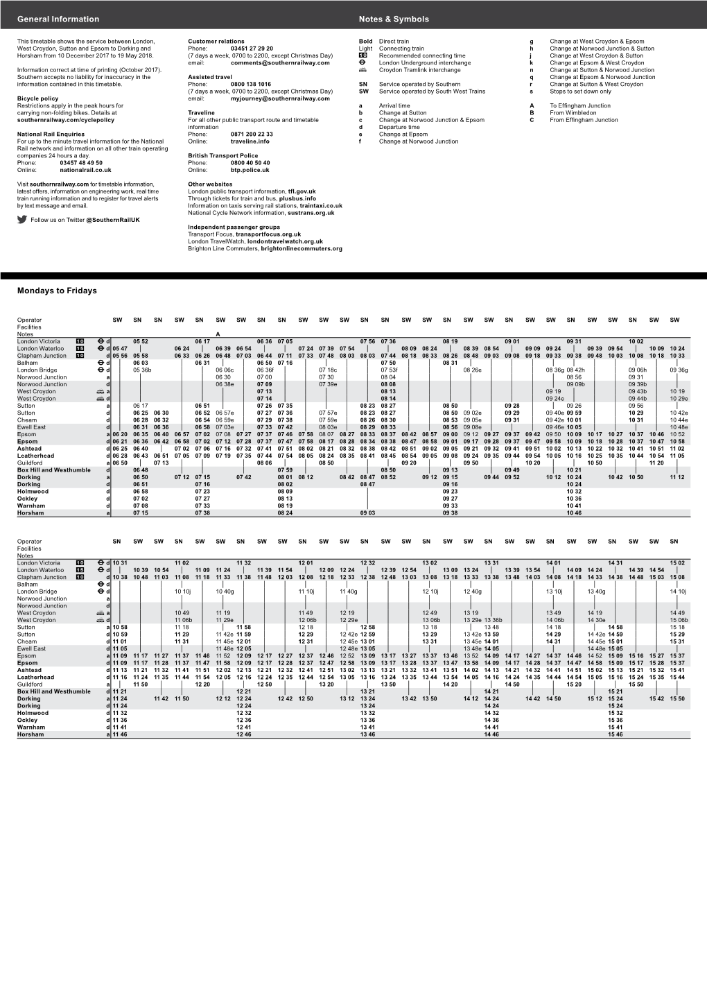 Mondays to Fridays General Information Notes