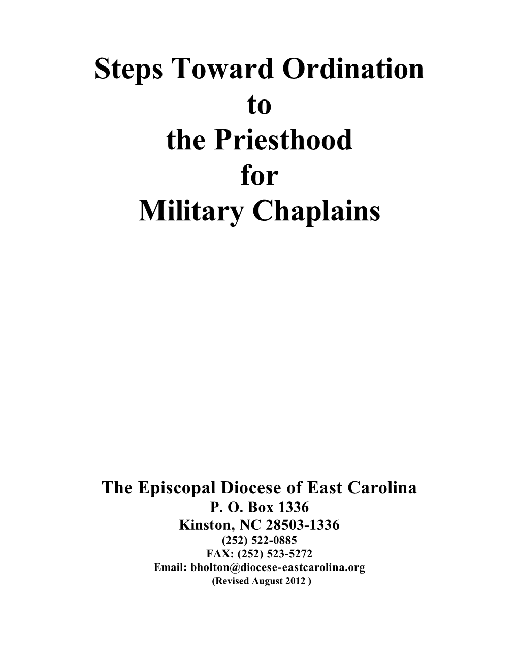 Steps Toward Ordination to the Priesthood for Military Chaplains