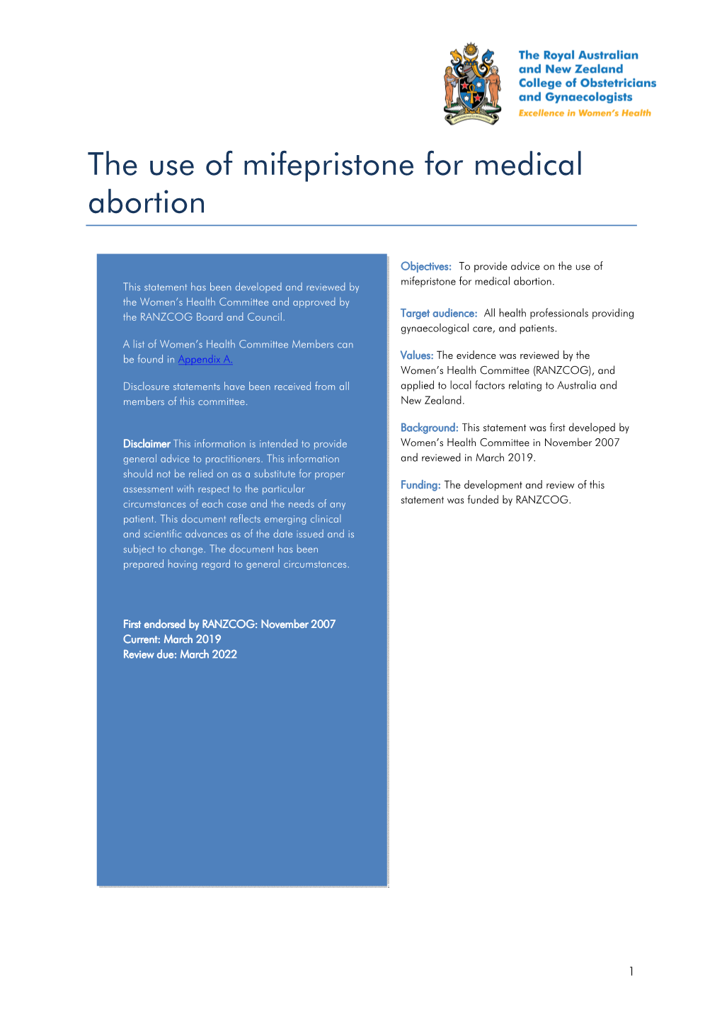 Use of Mifepristone for Medical Abortion (C-Gyn