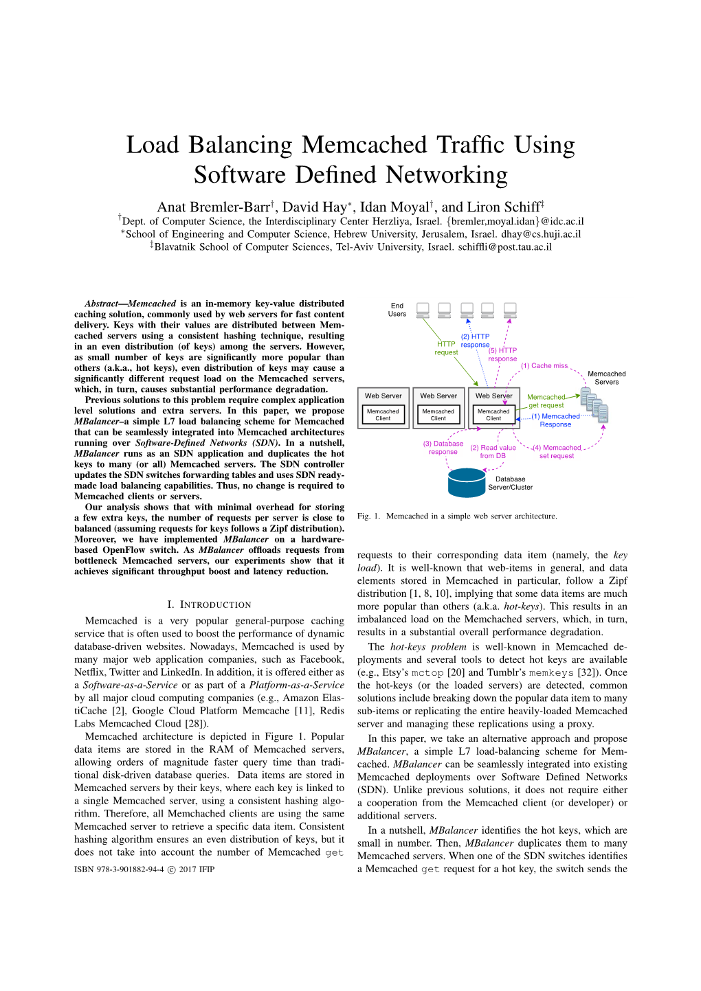 Load Balancing Memcached Traffic Using Software Defined Networking