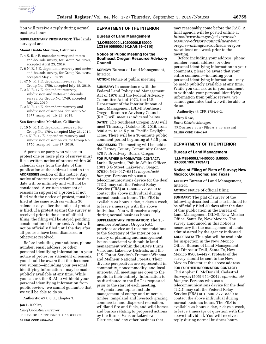 Federal Register/Vol. 84, No. 172/Thursday, September 5, 2019