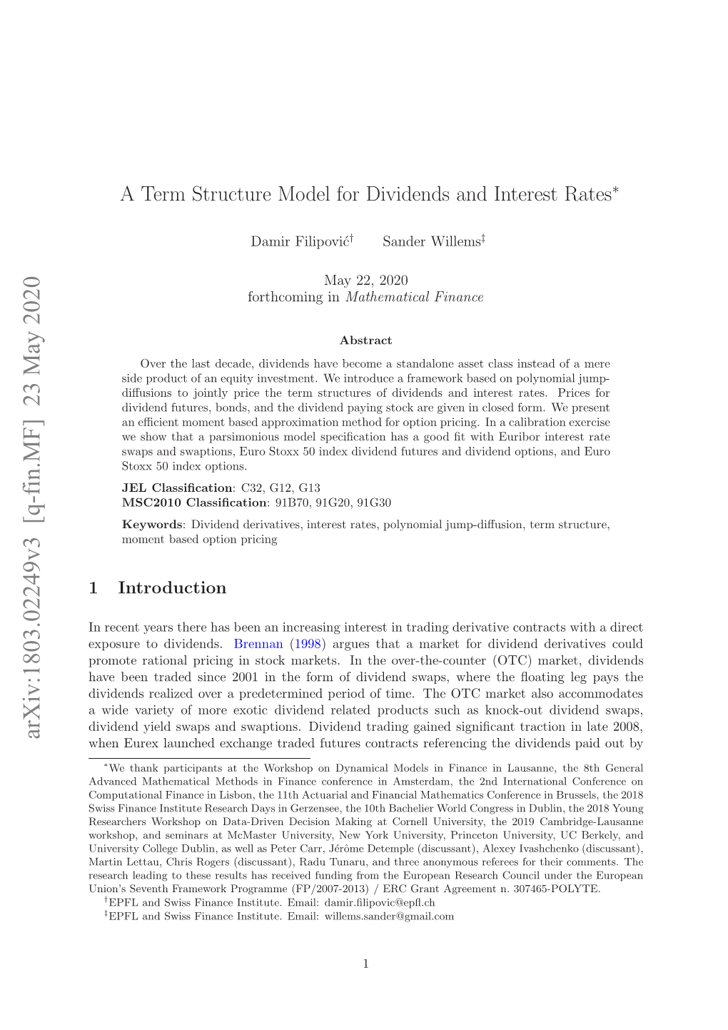 A Term Structure Model for Dividends and Interest Rates