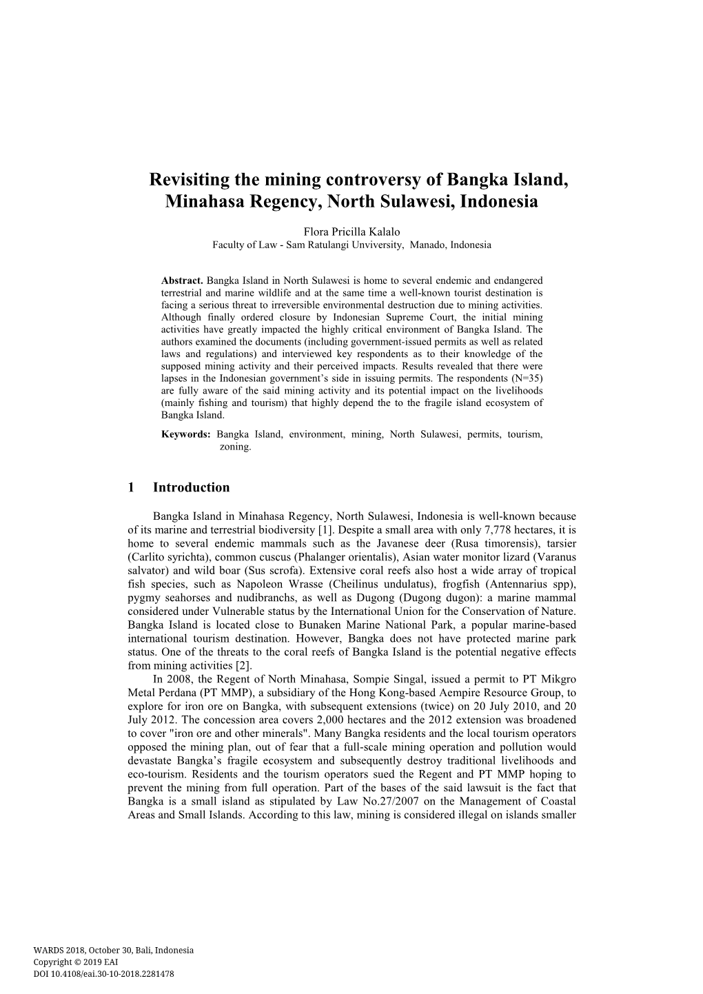 Revisiting the Mining Controversy of Bangka Island, Minahasa Regency, North Sulawesi, Indonesia