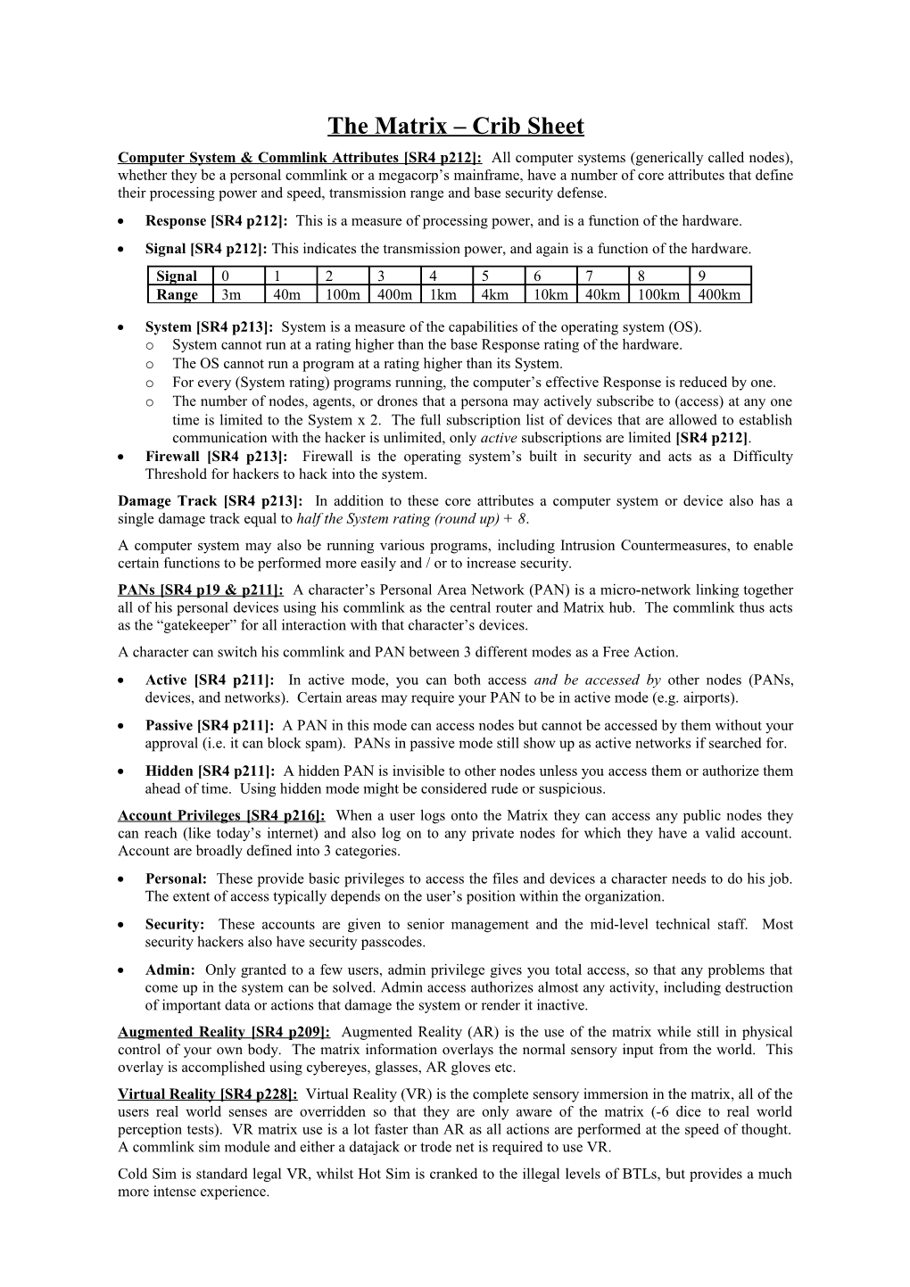 The Matrix Crib Sheet