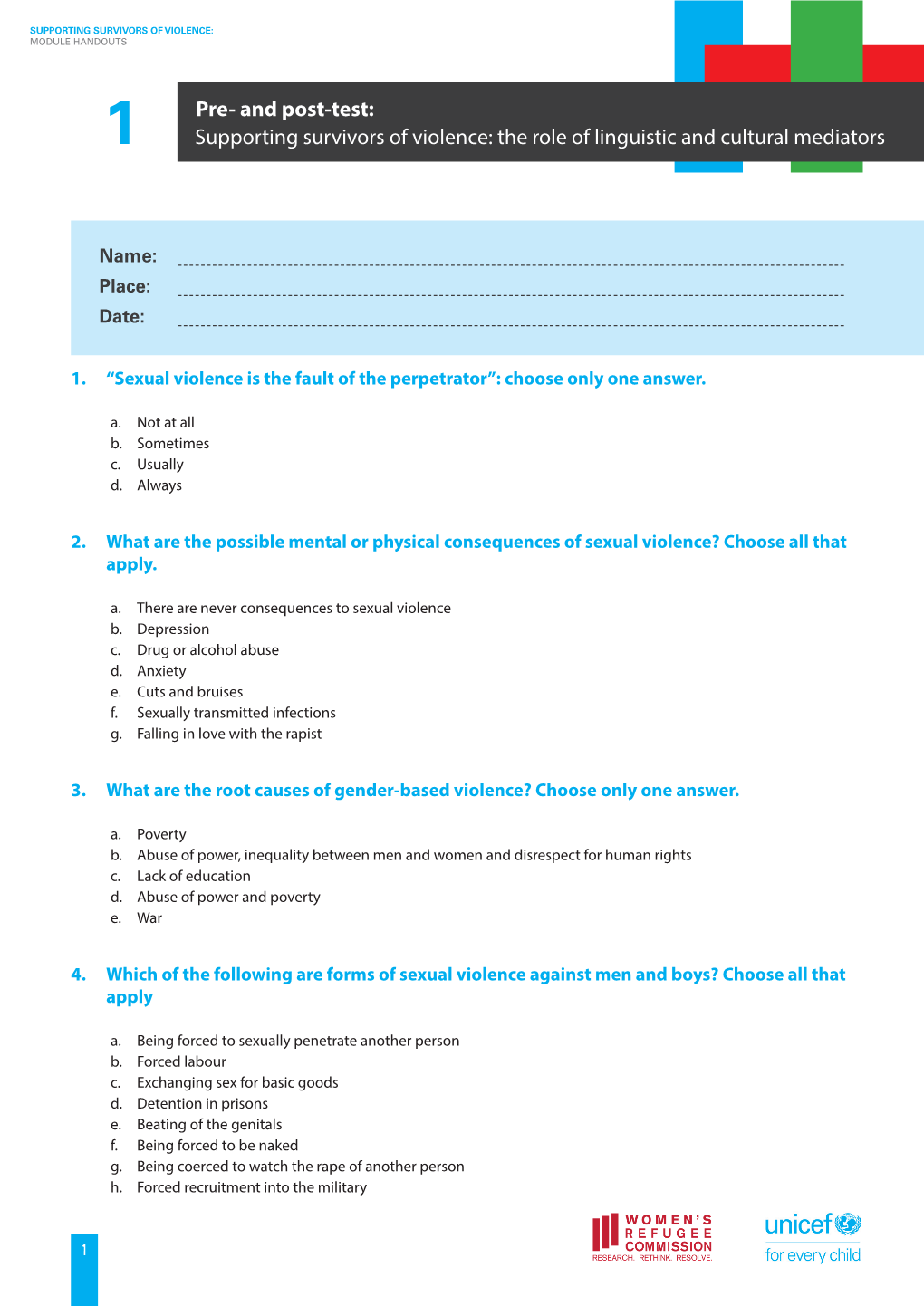 Supporting Survivors of Violence: Module Handouts