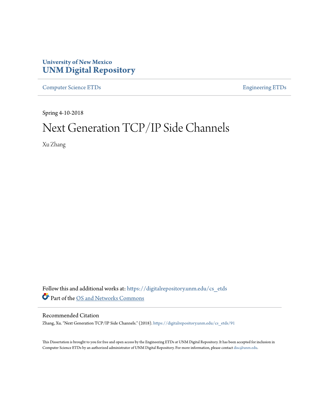 Next Generation TCP/IP Side Channels Xu Zhang