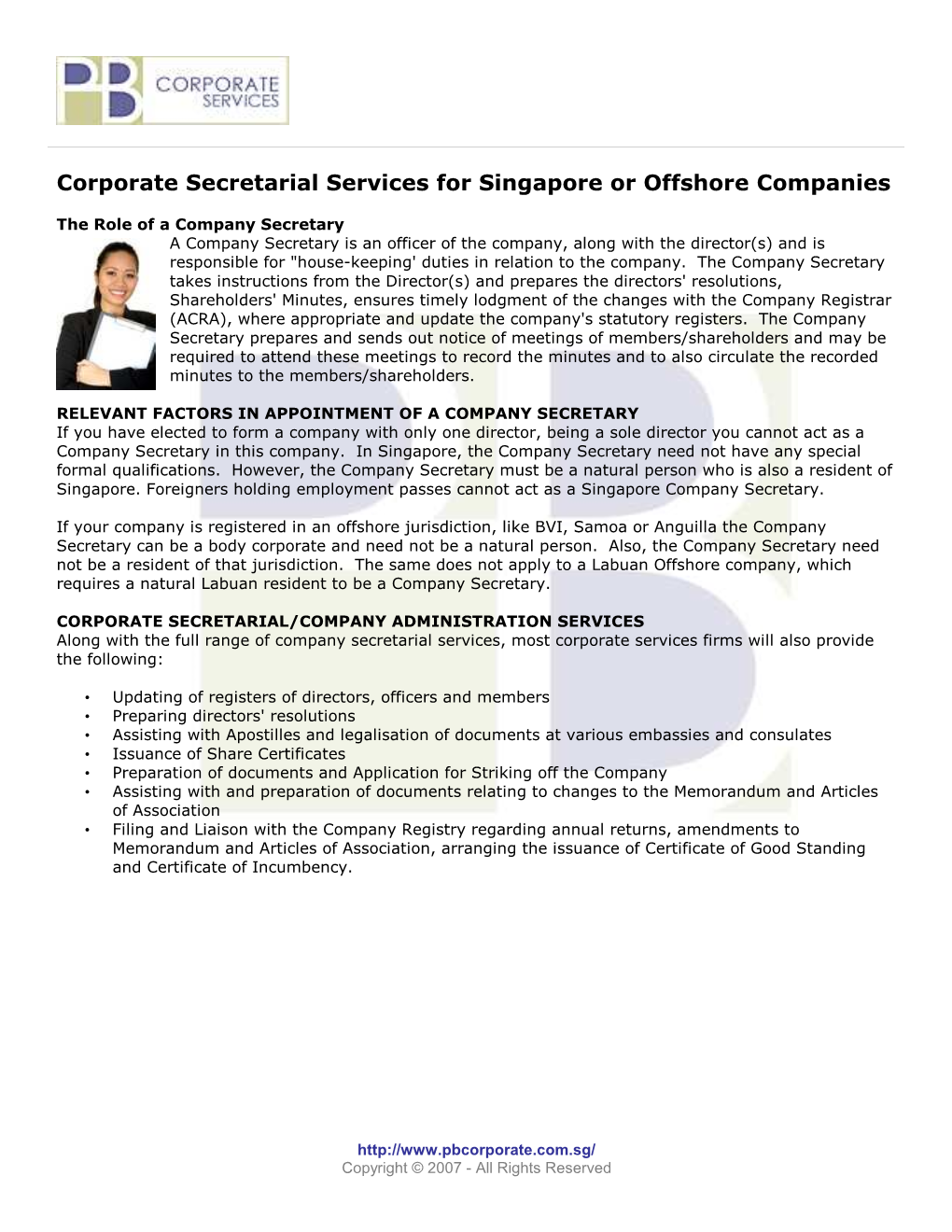 Corporate Secretarial Services for Singapore Or Offshore Companies