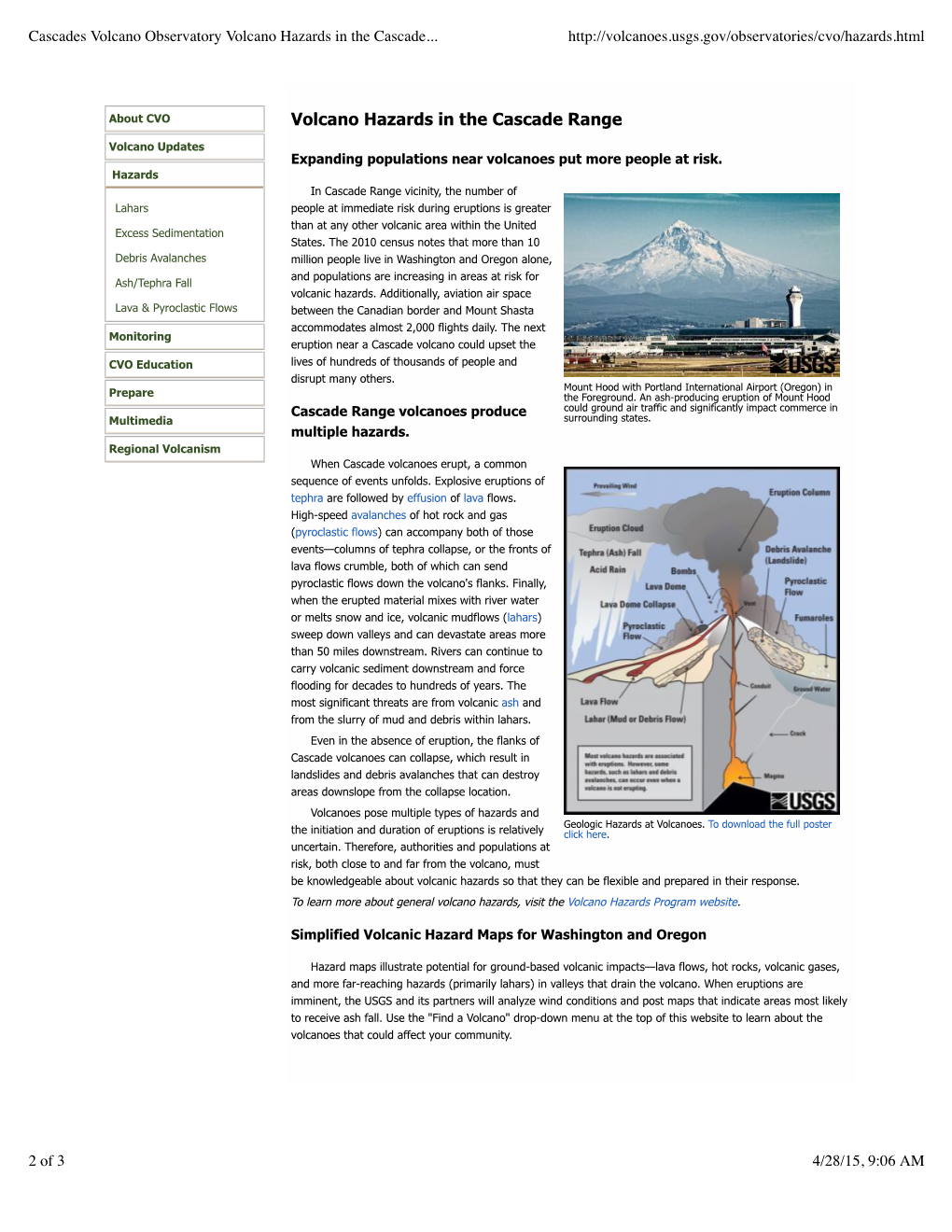 Cascades Volcano Observatory Lahars – the Most Threatening