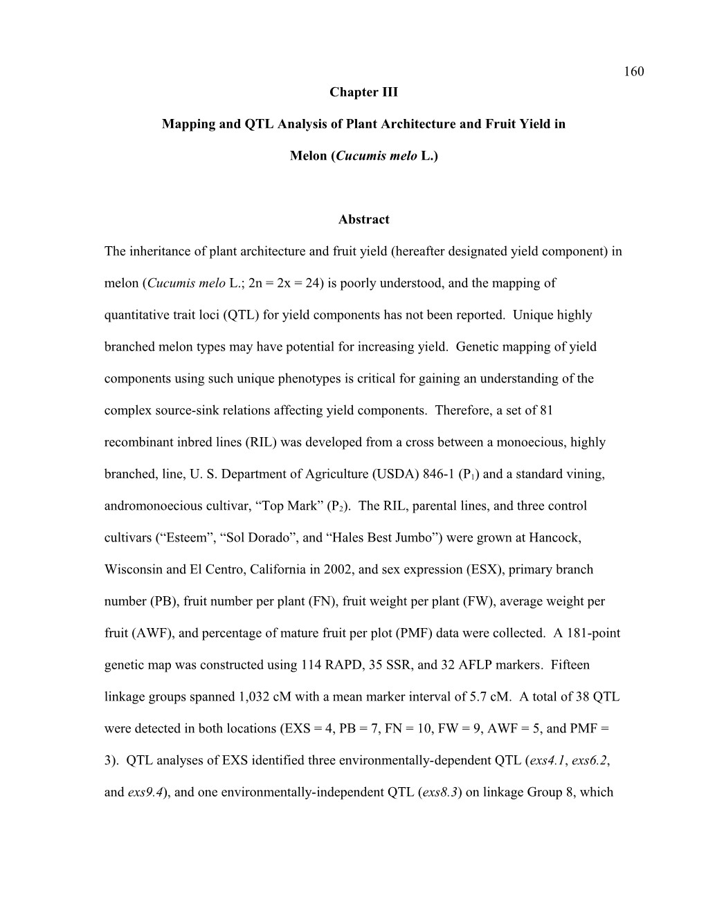 Mapping and QTL Analysis of Plant Architecture and Fruit Yield In