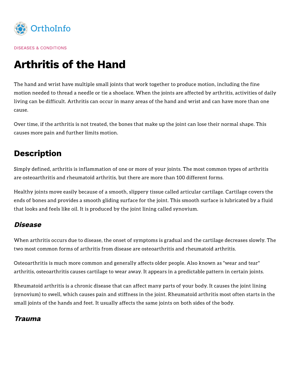 Arthritis of the Hand