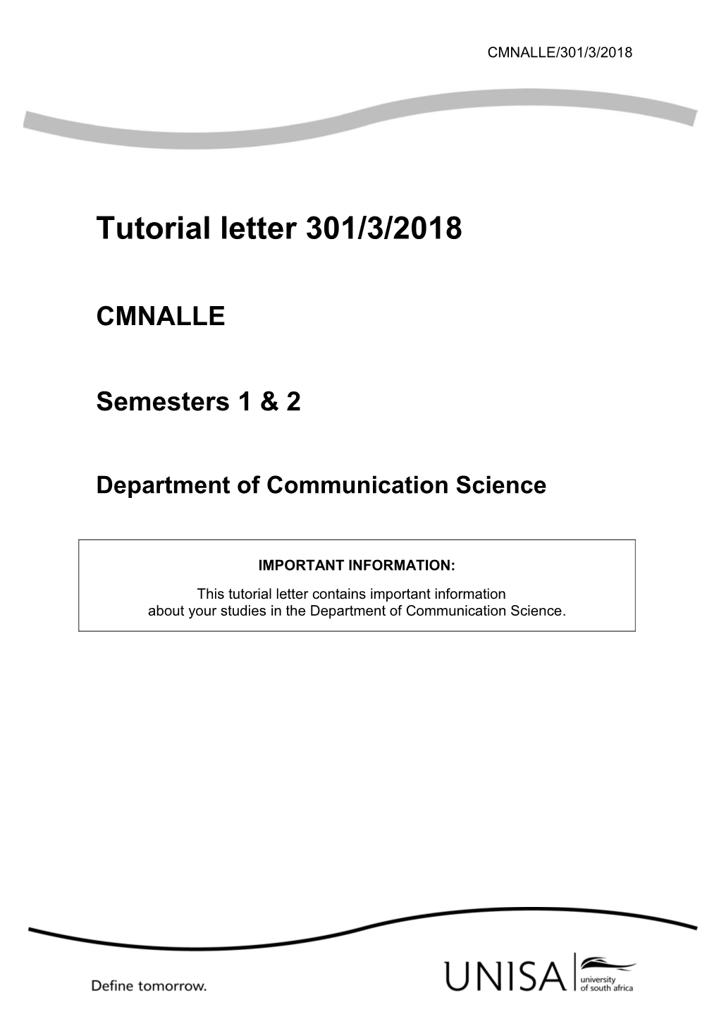 Tutorial Letter 301/3/2018