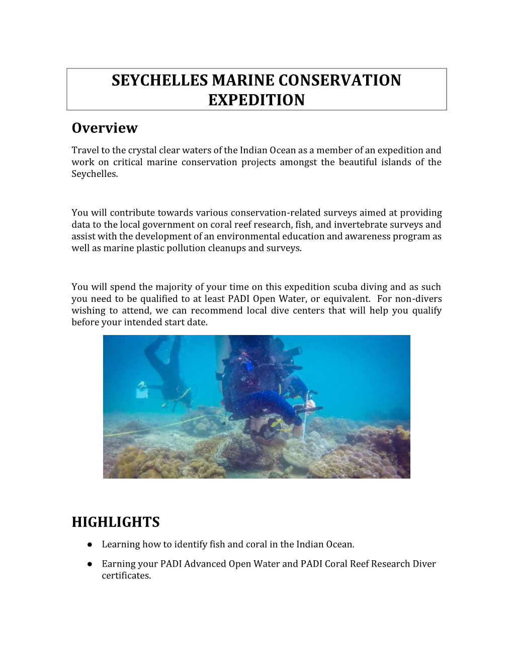 Seychelles Marine Conservation Expedition