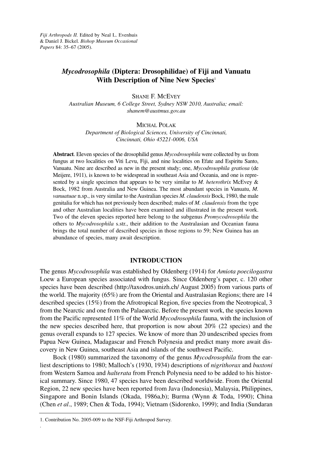 (Diptera: Drosophilidae) of Fiji and Vanuatu with Description of Nine New Species1