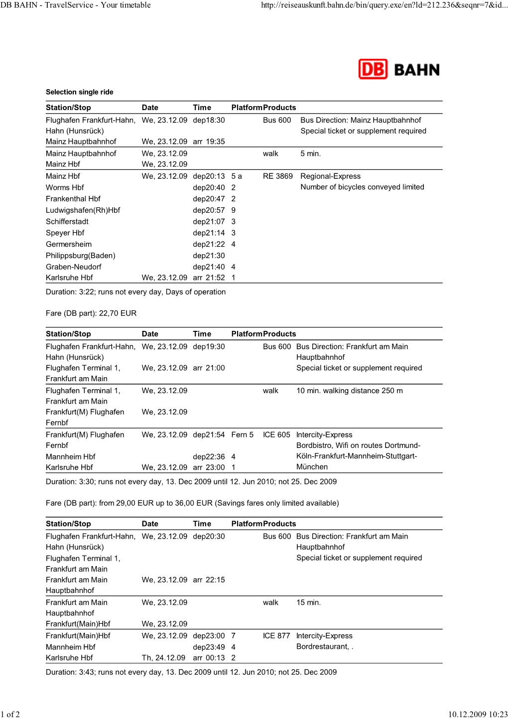 DB BAHN - Travelservice - Your Timetable