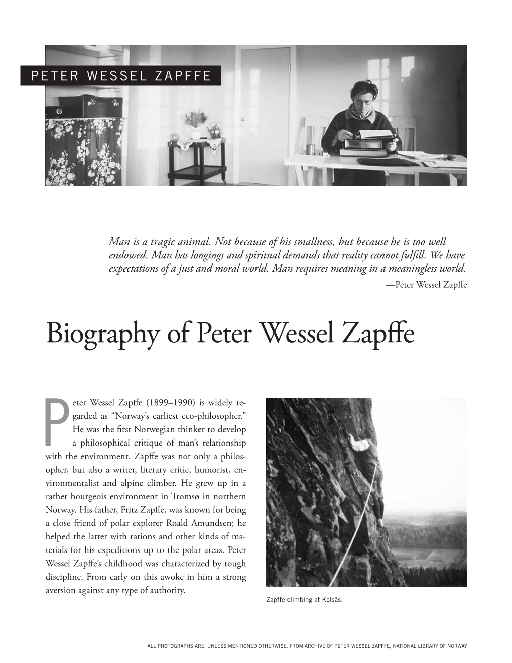 Biography of Peter Wessel Zapffe