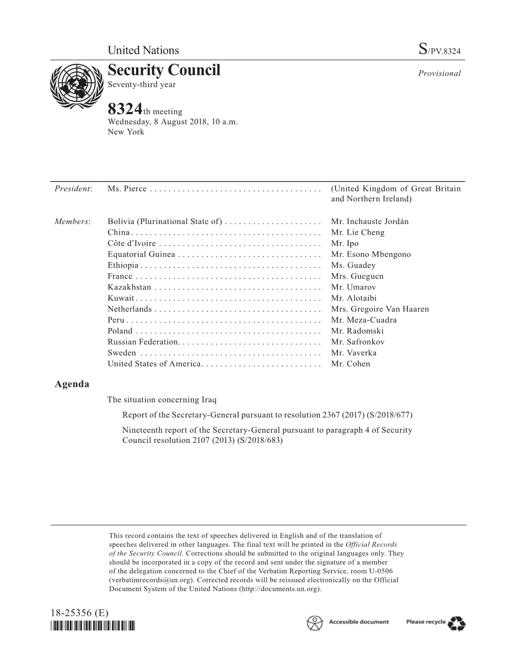 S/PV.8324 the Situation Concerning Iraq 08/08/2018