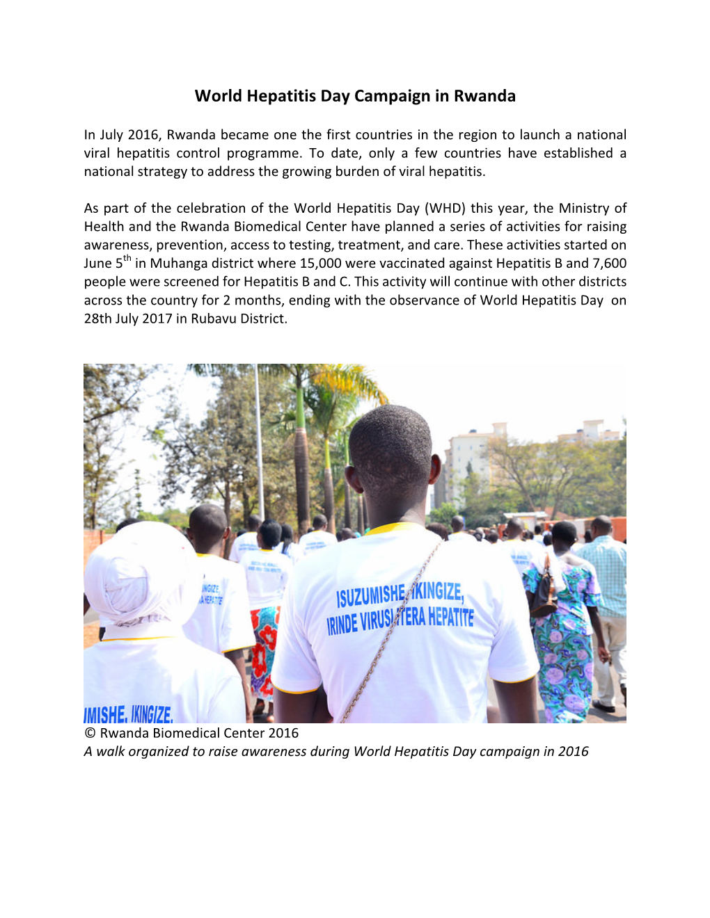 World Hepatitis Day Campaign in Rwanda