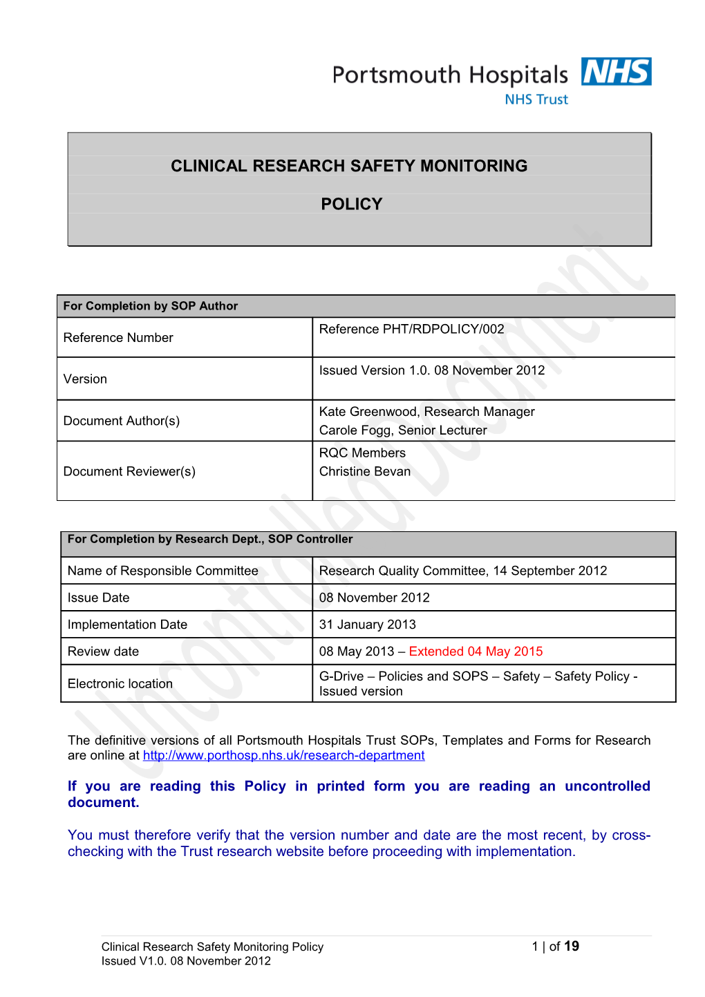 Portsmouth Hospitals Procedural Document Template s2